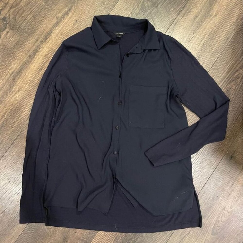 Ann Taylor Navy Blue Button Down Blouse Size Small